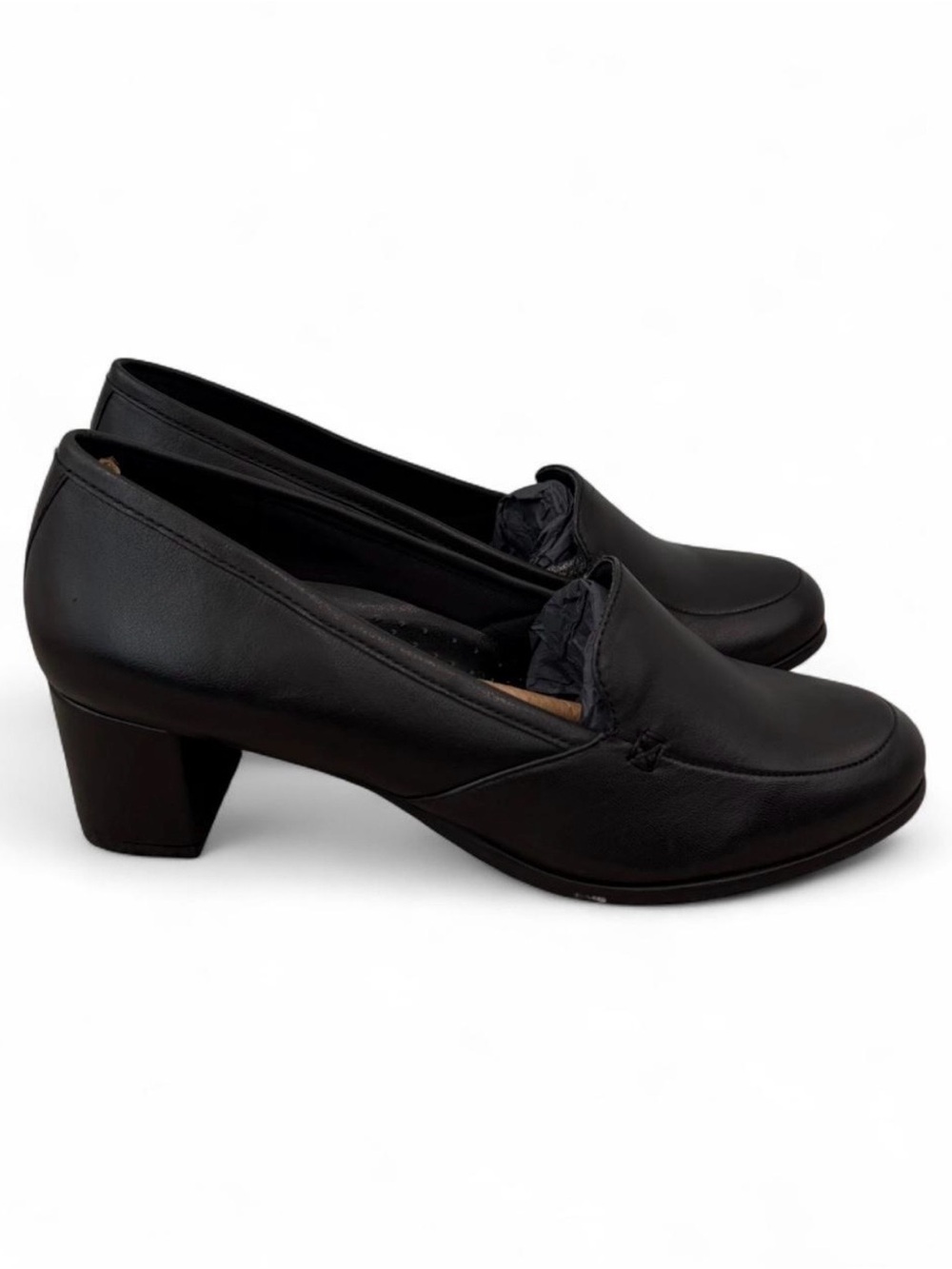New Women's Trotters Cassidy Black Slip On Pumps Blocked Heel Loafer 8.5W Wide